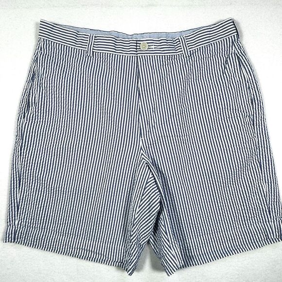 Brooks‎ Brothers Genuine Seersucker Shorts Men's 34 Blue Flat Front Preppy Beach - Picture 1 of 8